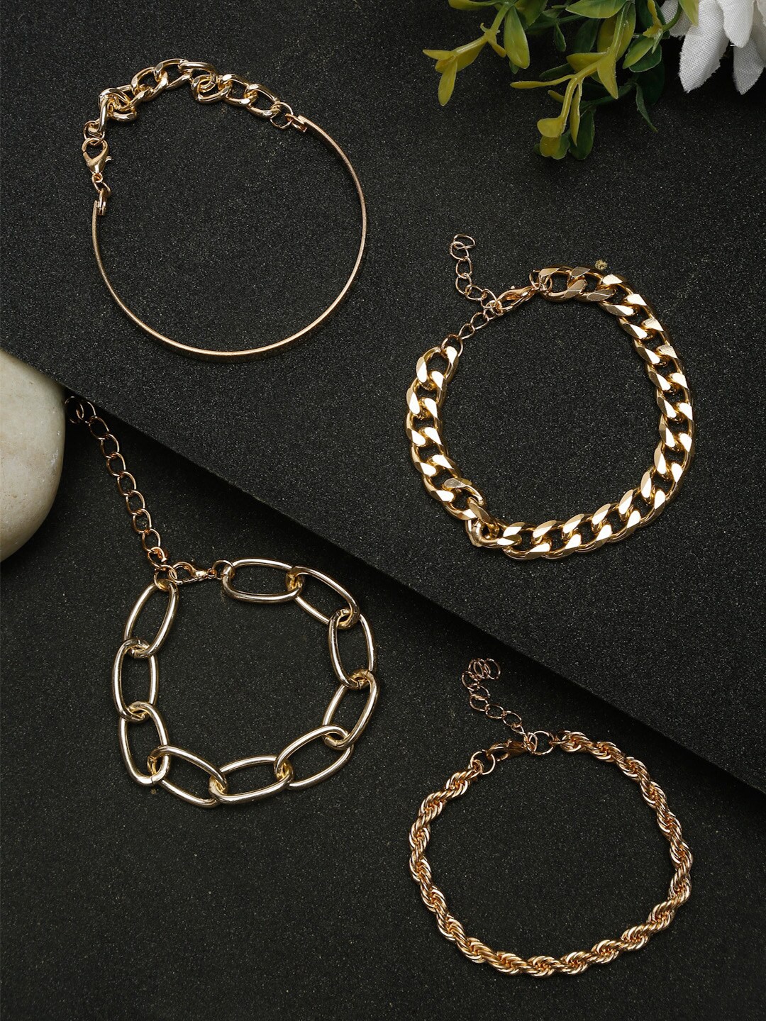 Women Set Of 4 Gold-Toned Gold-Plated Charm Bracelet